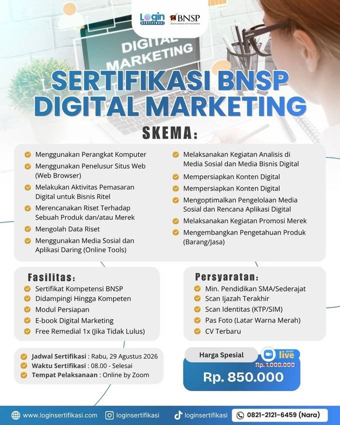 Sertifikasi BNSP Digital Marketing Agustus 2026