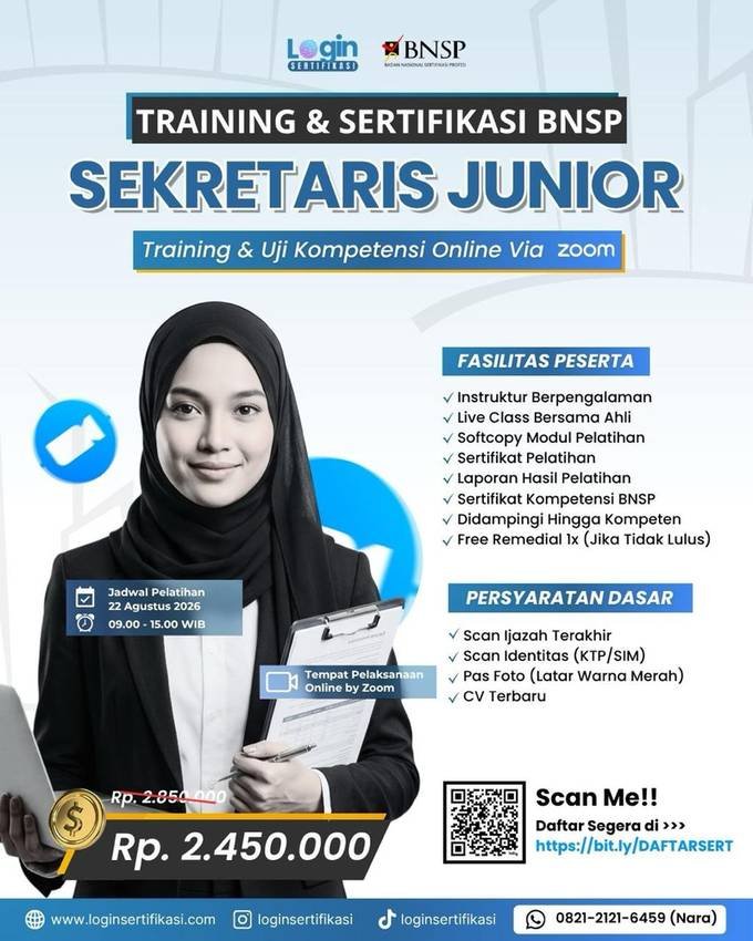 Sertifikasi BNSP Sekretaris Junior Agustus 2026