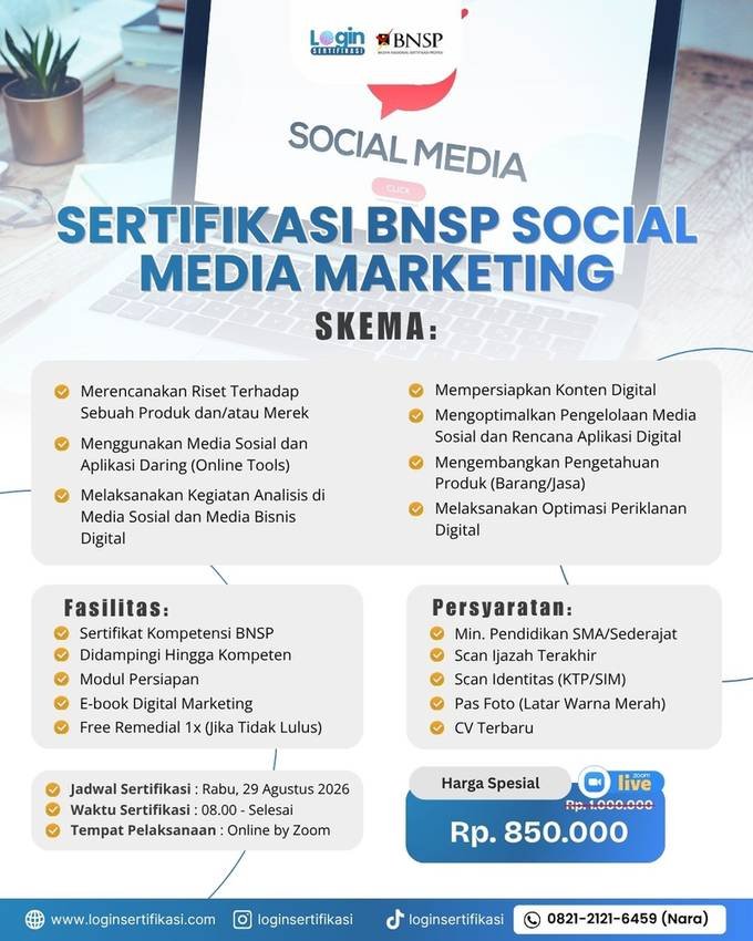 Sertifikasi BNSP Social Media Marketing Agustus 2026
