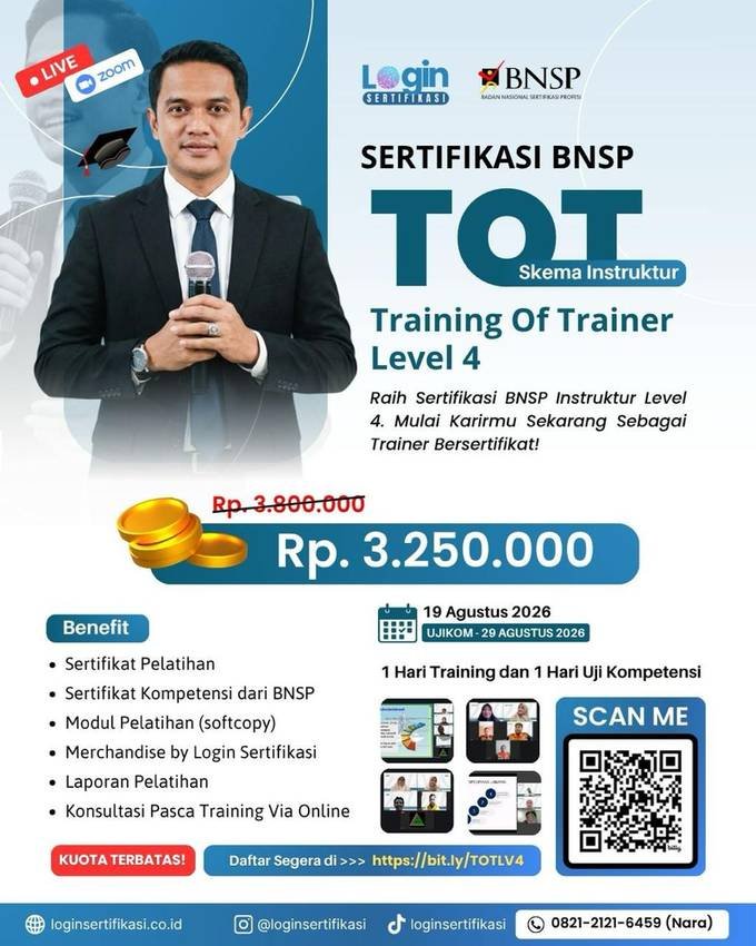 Sertifikasi BNSP TOT Level 4 Agustus 2026
