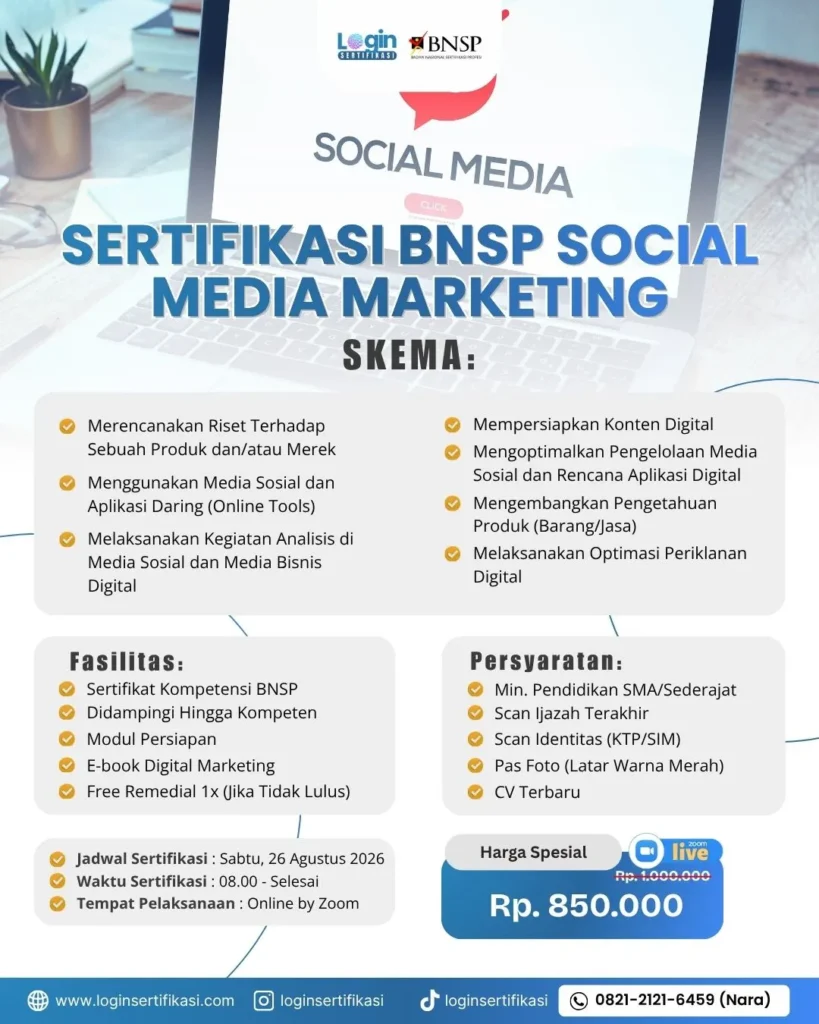 Sertifikasi BNSP Socmed Marketing September 2026
