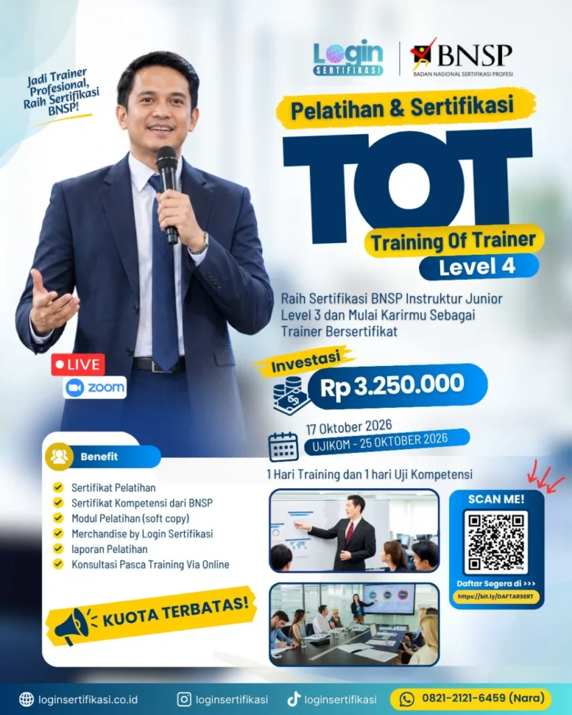 Seritifikasi BNSP TOT Level 4 Okt 26