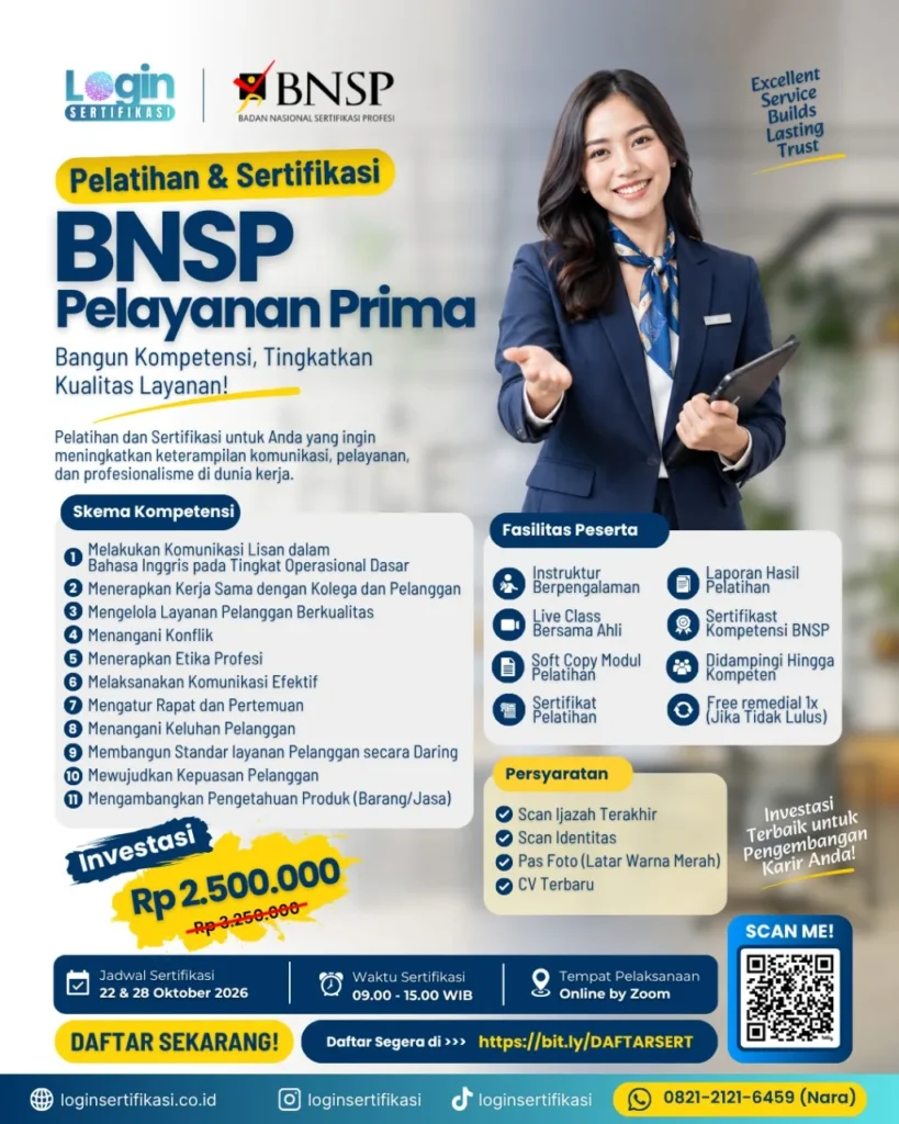 Sertifikasi BNSP Pelayanan Prima Okt 26