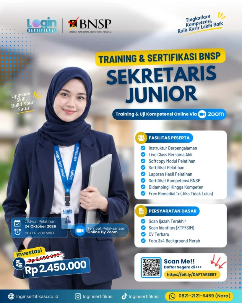 Sertifikasi BNSP Sekretaris Junior Okt 26