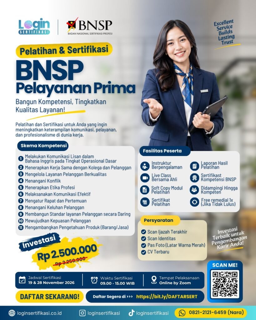 Sertifikasi BNSP Pelayanan Prima Nov 2026